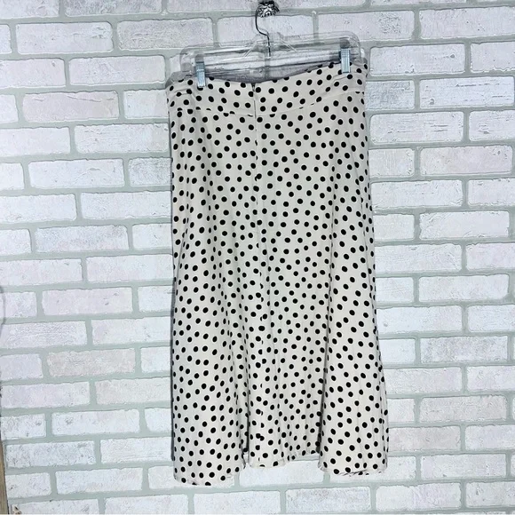 Ann Taylor Black and Cream Polka Dot Button Front Tie Belt Midi Skirt Size 18 - Picture 6 of 11